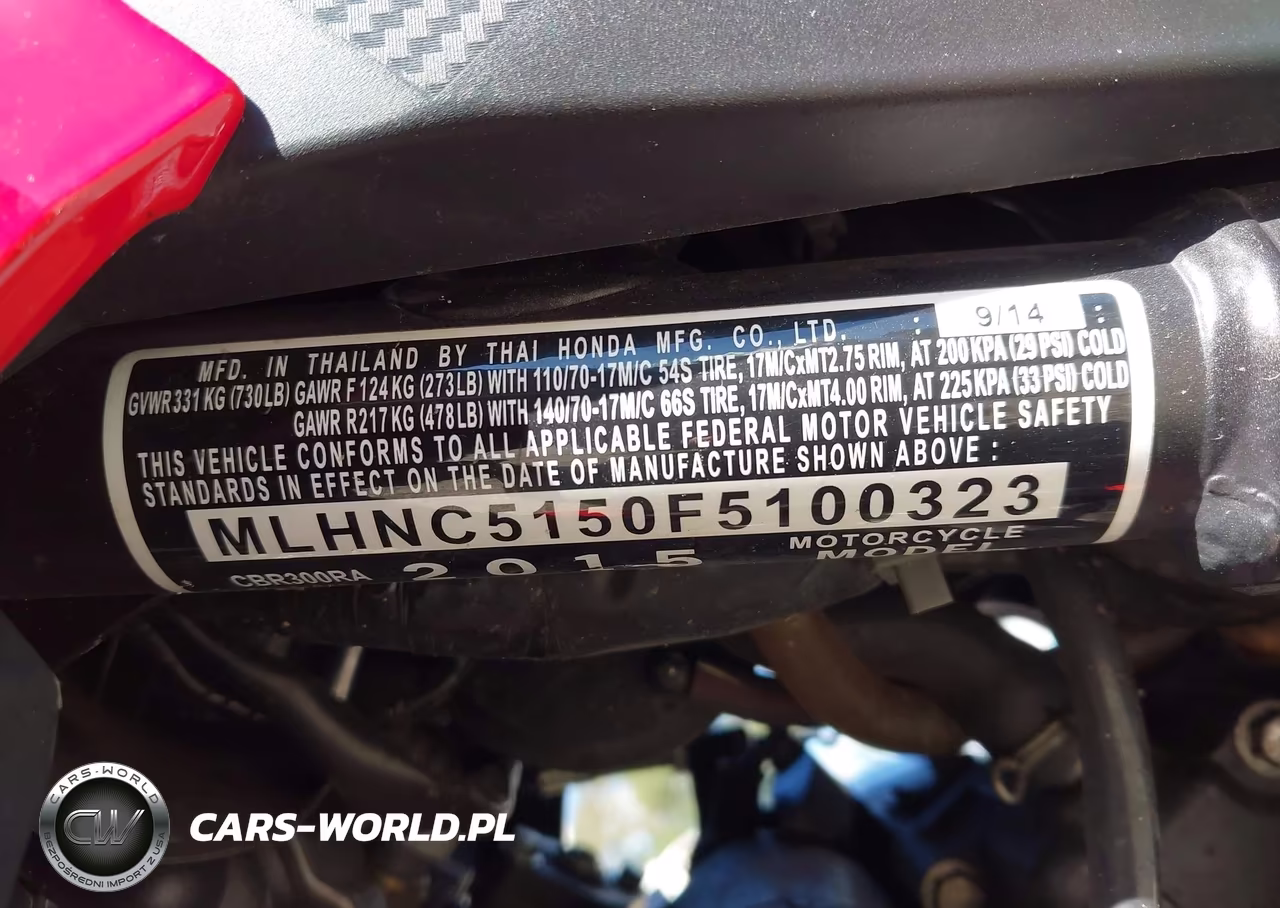 2015 Honda Cbr300 Ra VIN:MLHNC5150F5100323 - 10