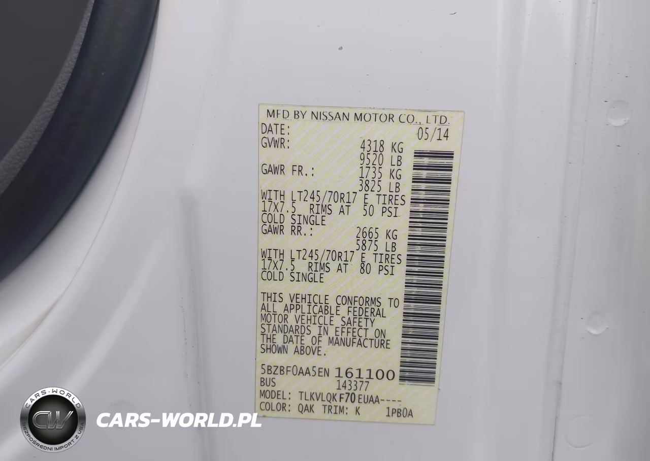 2014 Nissan Nv Passenger Nv3500 Hd S V6-Sv V6 VIN:5BZBF0AA5EN161100 - 9