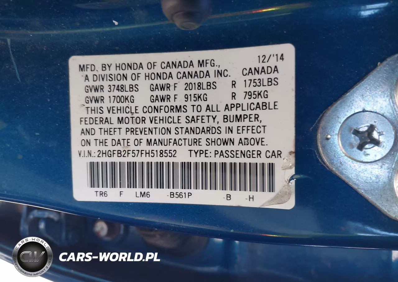 2015 Honda Civic Lx VIN:2HGFB2F57FH518552 - 9