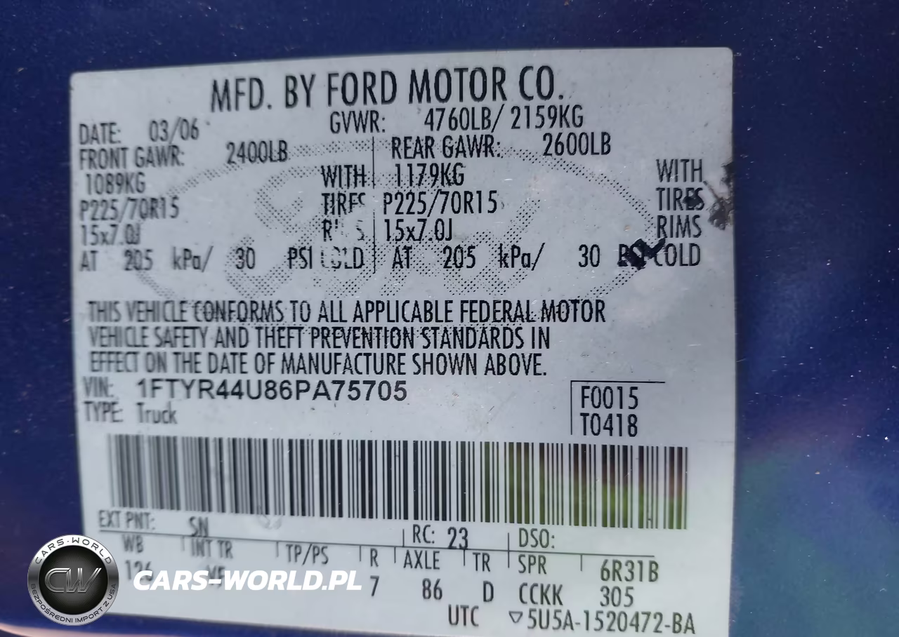 2006 Ford Ranger Sport-Stx-Xlt VIN:1FTYR44U86PA75705 - 9