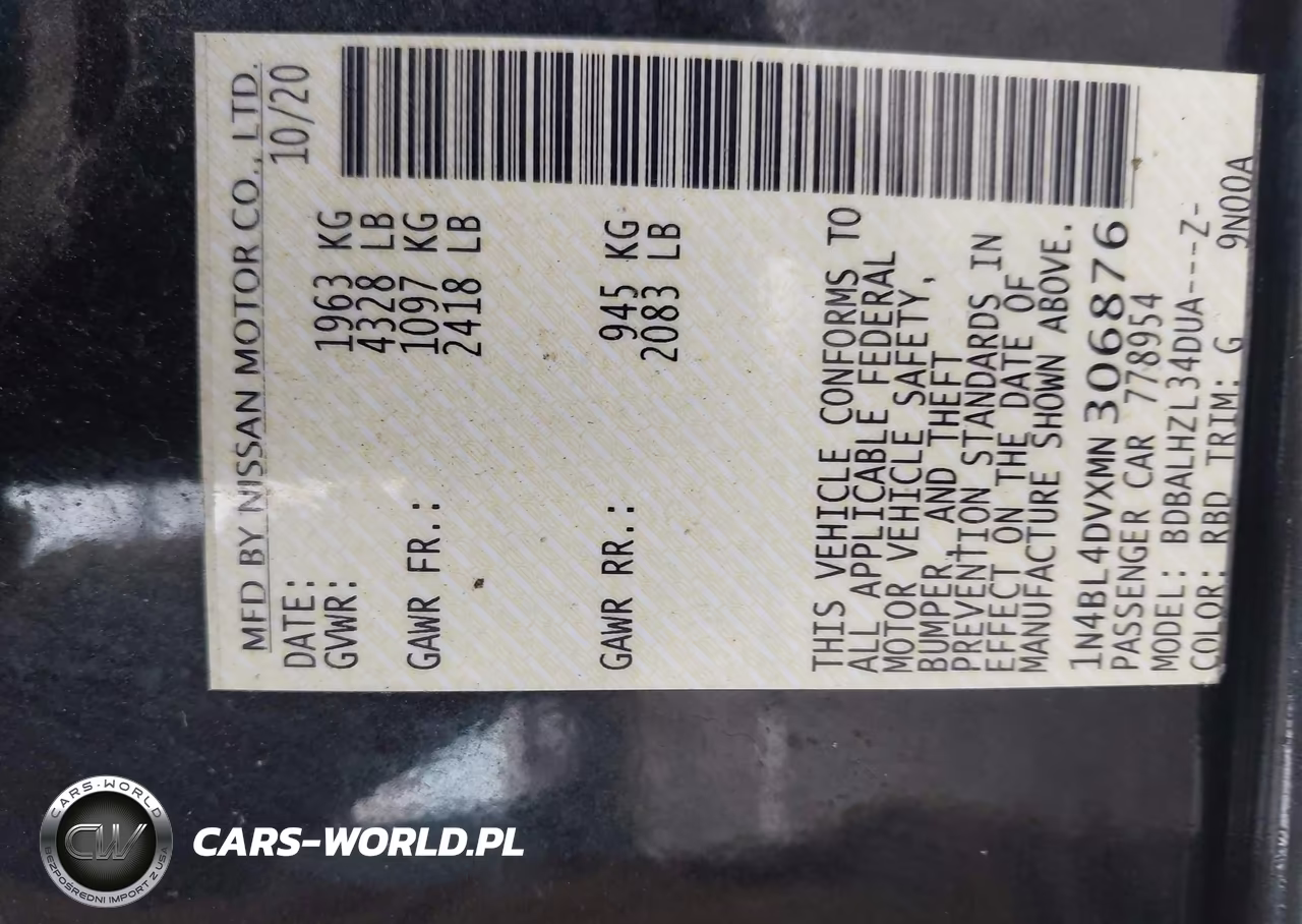2021 Nissan Altima Sv Fwd VIN:1N4BL4DVXMN306876 - 9