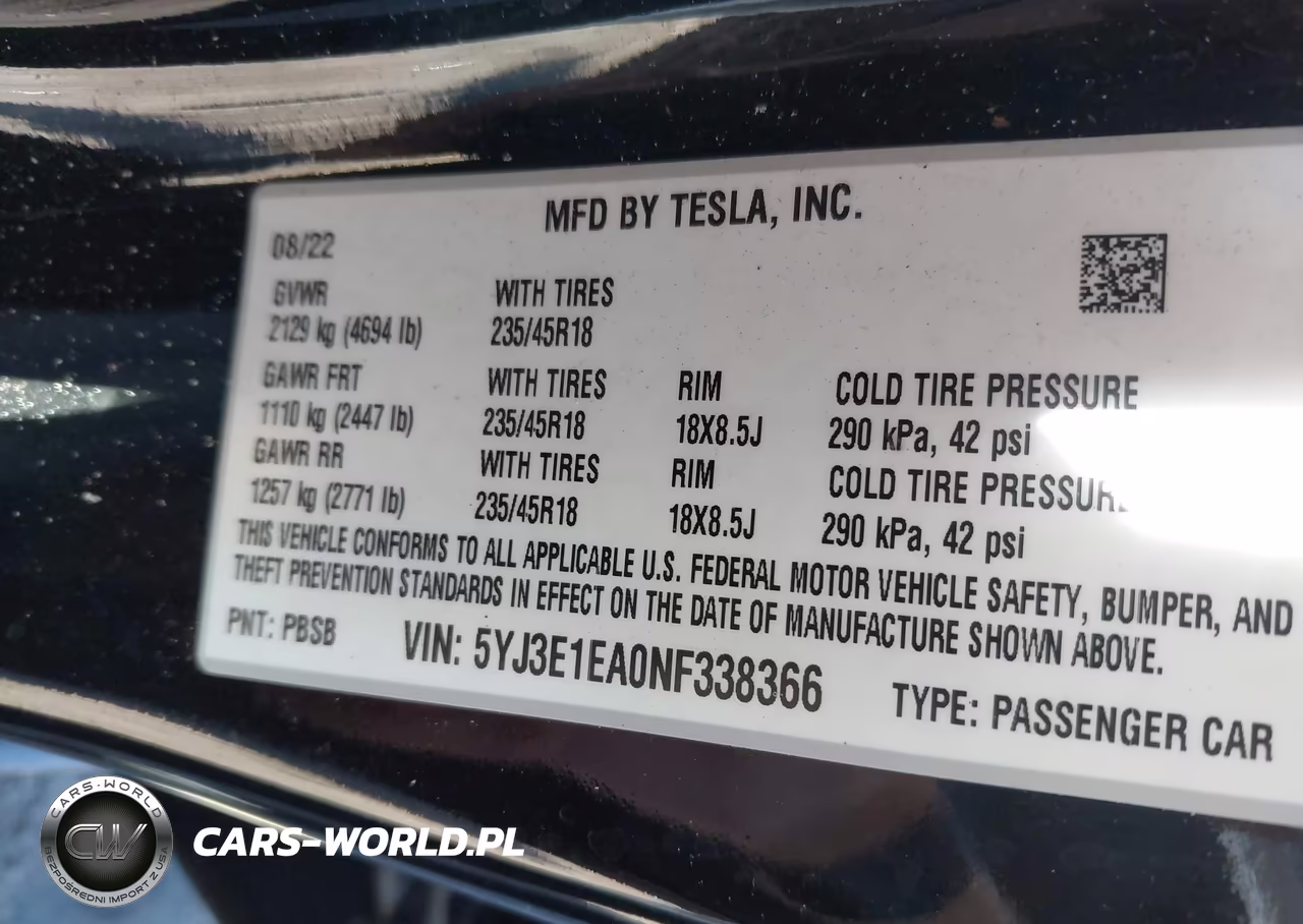 2022 Tesla Model 3 Rear-Wheel Drive VIN:5YJ3E1EA0NF338366 - 9