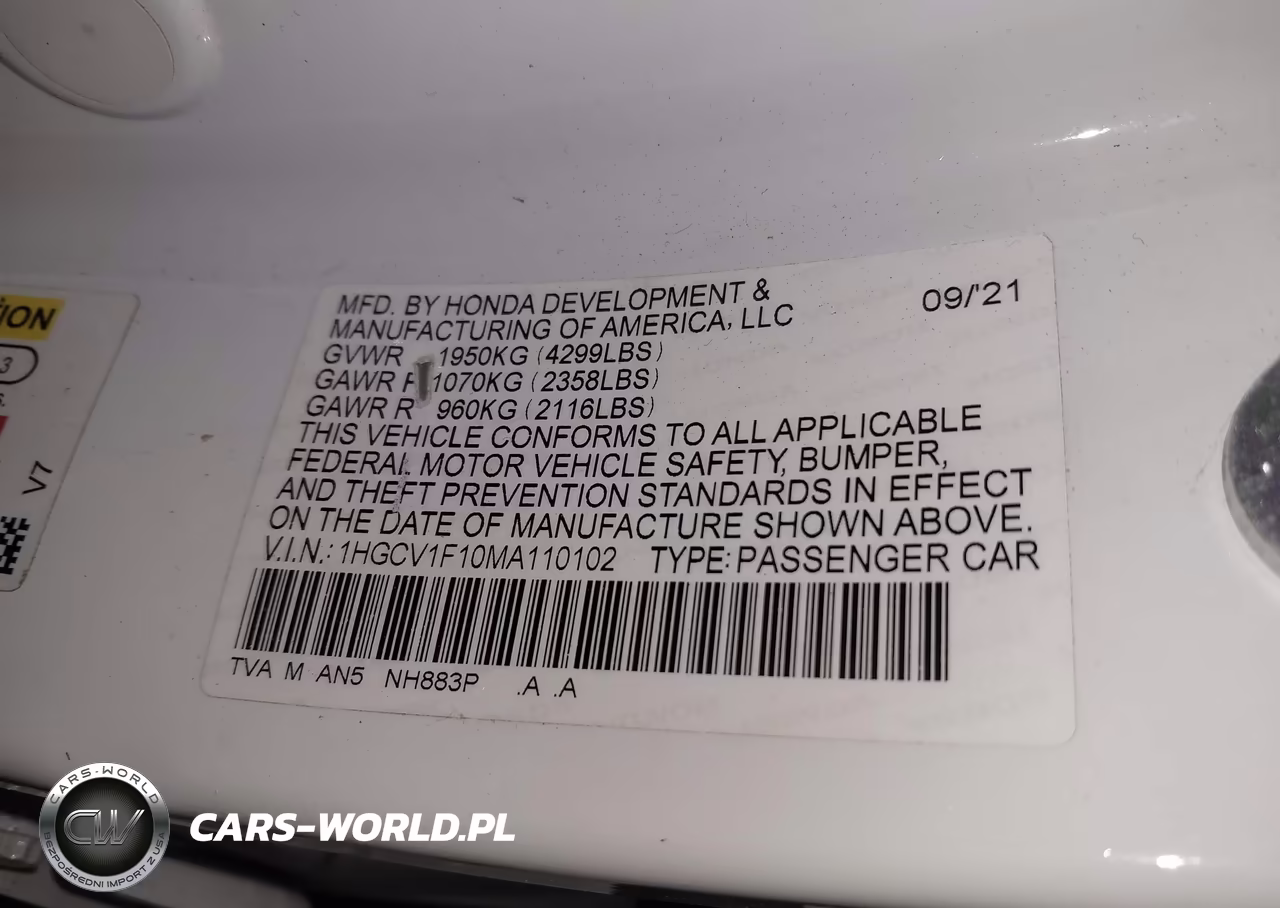 2021 Honda Accord Lx VIN:1HGCV1F10MA110102 - 9