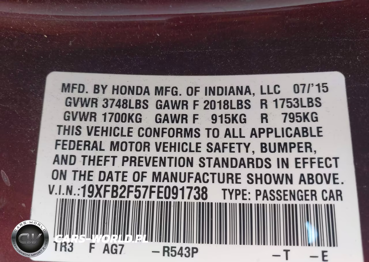2015 Honda Civic Lx VIN:19XFB2F57FE091738 - 9