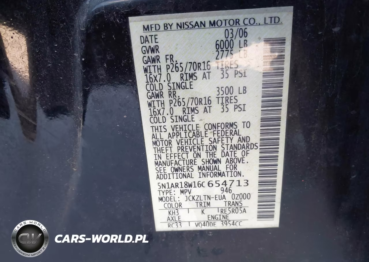 2006 Nissan Pathfinder Se VIN:5N1AR18W16C654713 - 9