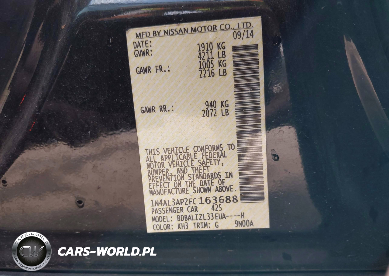 2015 Nissan Altima 2.5 Sv VIN:1N4AL3AP2FC163688 - 9
