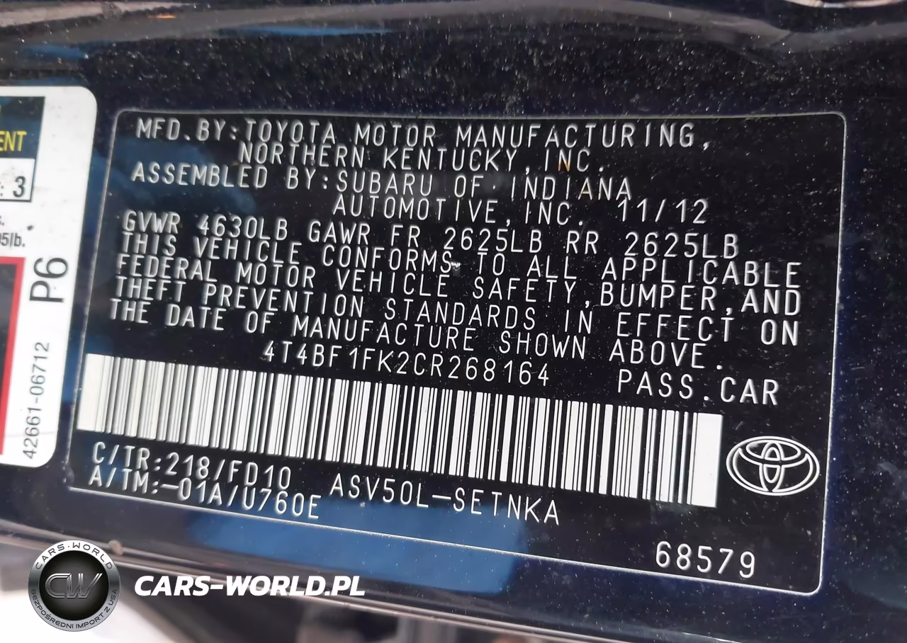 2012 Toyota Camry Le VIN:4T4BF1FK2CR268164 - 9