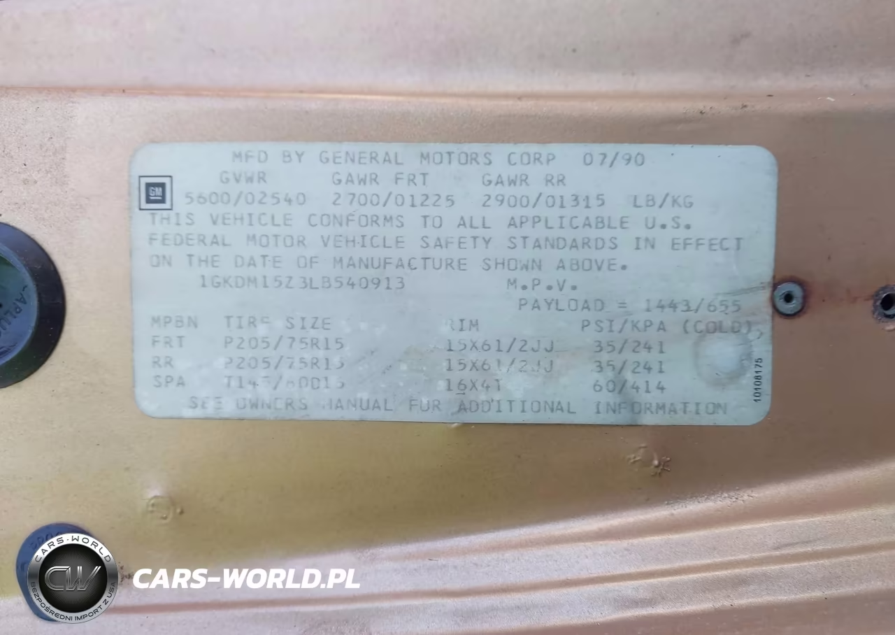 1990 GMC Safari VIN:1GKDM15Z3LB540913 - 9