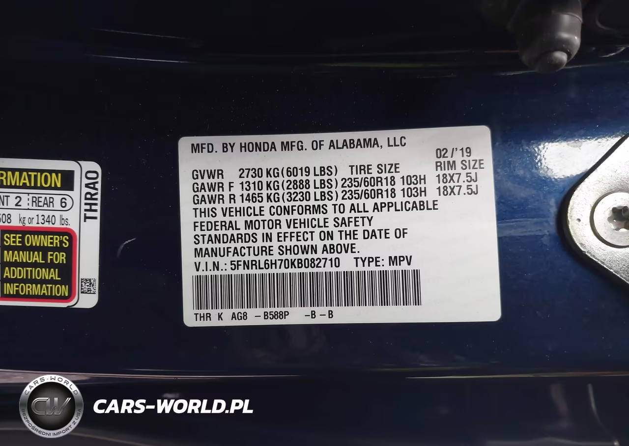 2019 Honda Odyssey Ex-L VIN:5FNRL6H70KB082710 - 9