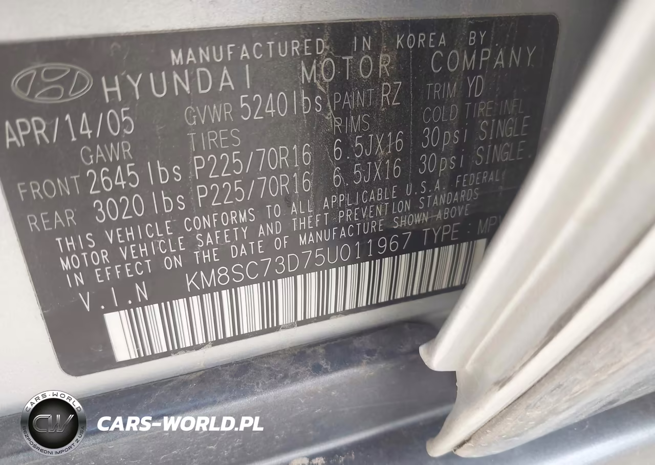 2005 Hyundai Santa Fe Gls VIN:KM8SC73D75U011967 - 9