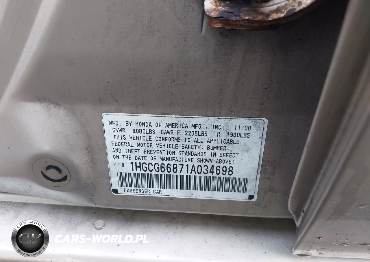 2001 Honda Accord 2.3 Ex VIN:1HGCG66871A034698 - 9