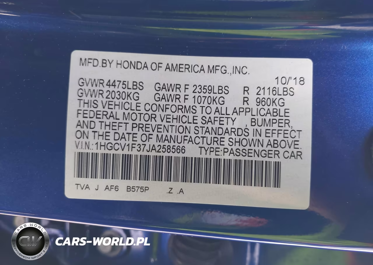 2018 Honda Accord Sport VIN:1HGCV1F37JA258566 - 9