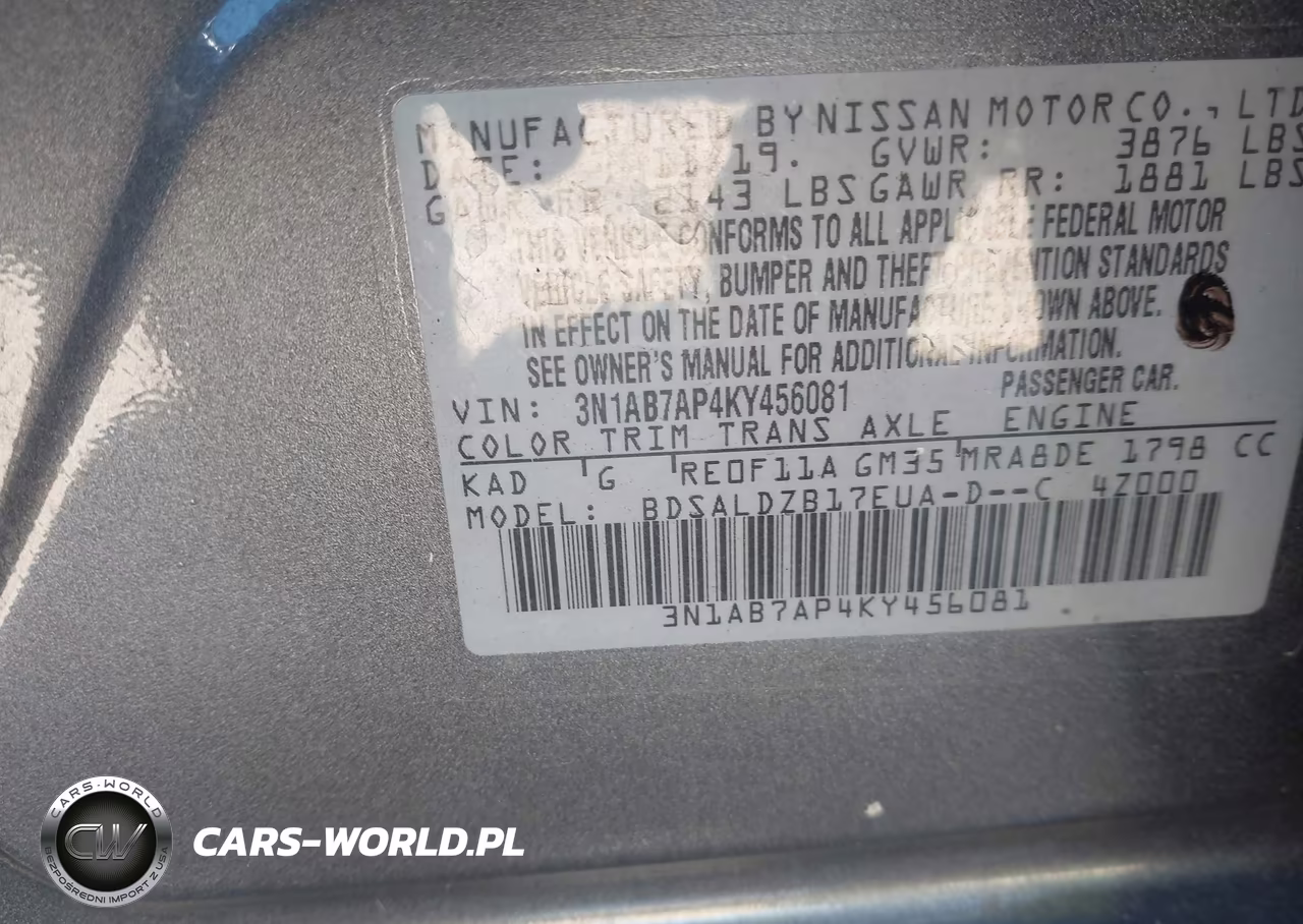 2019 Nissan Sentra Sv VIN:3N1AB7AP4KY456081 - 9