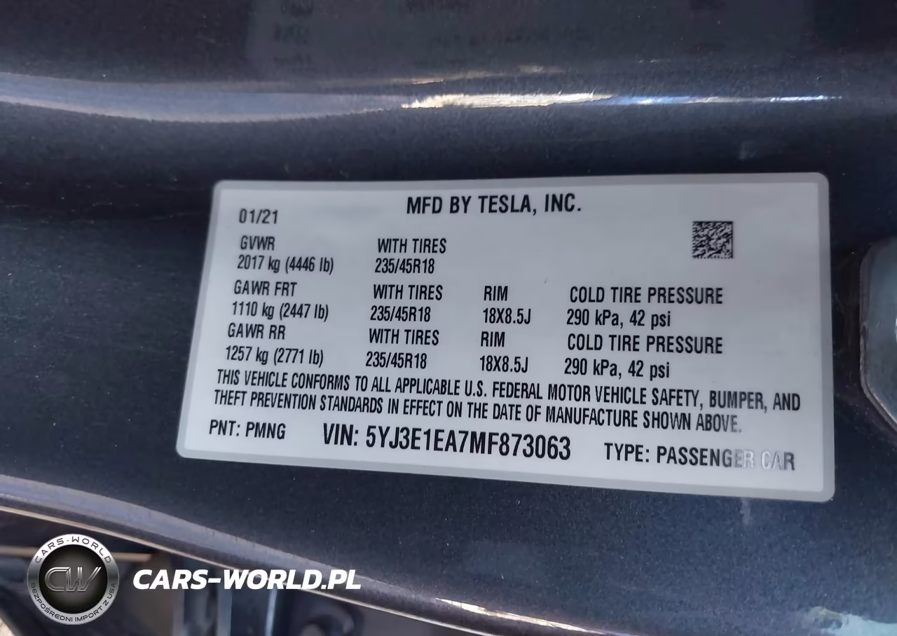 2021 Tesla Model 3 Standard Range Plus Rear-Wheel Drive VIN:5YJ3E1EA7MF873063 - 9