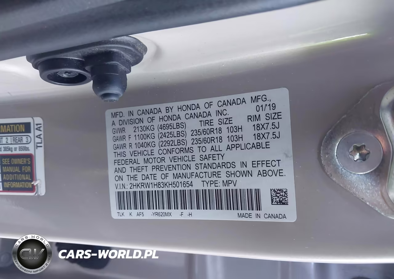 2019 Honda Cr-V Ex-L VIN:2HKRW1H83KH501654 - 9