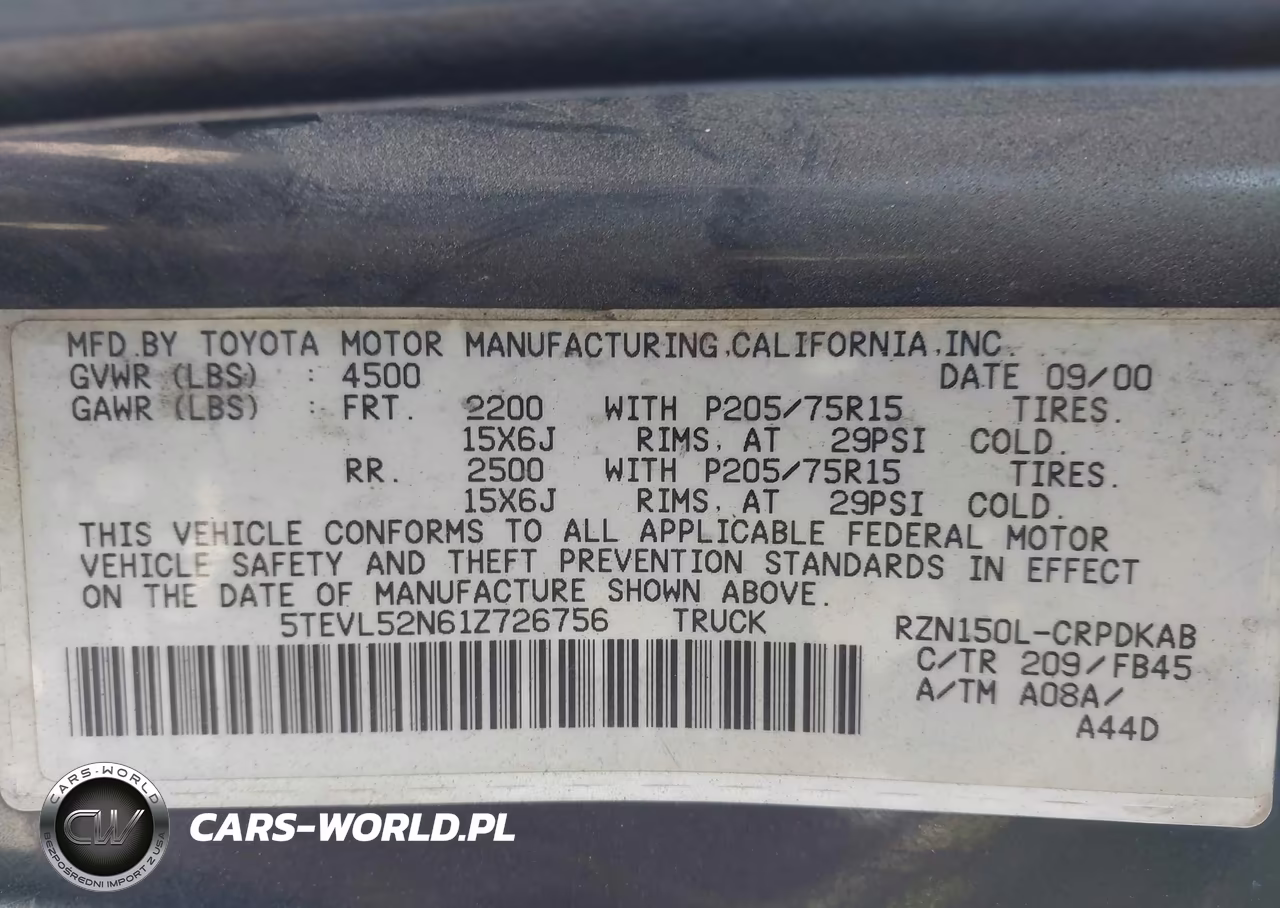 2001 Toyota Tacoma VIN:5TEVL52N61Z726756 - 9