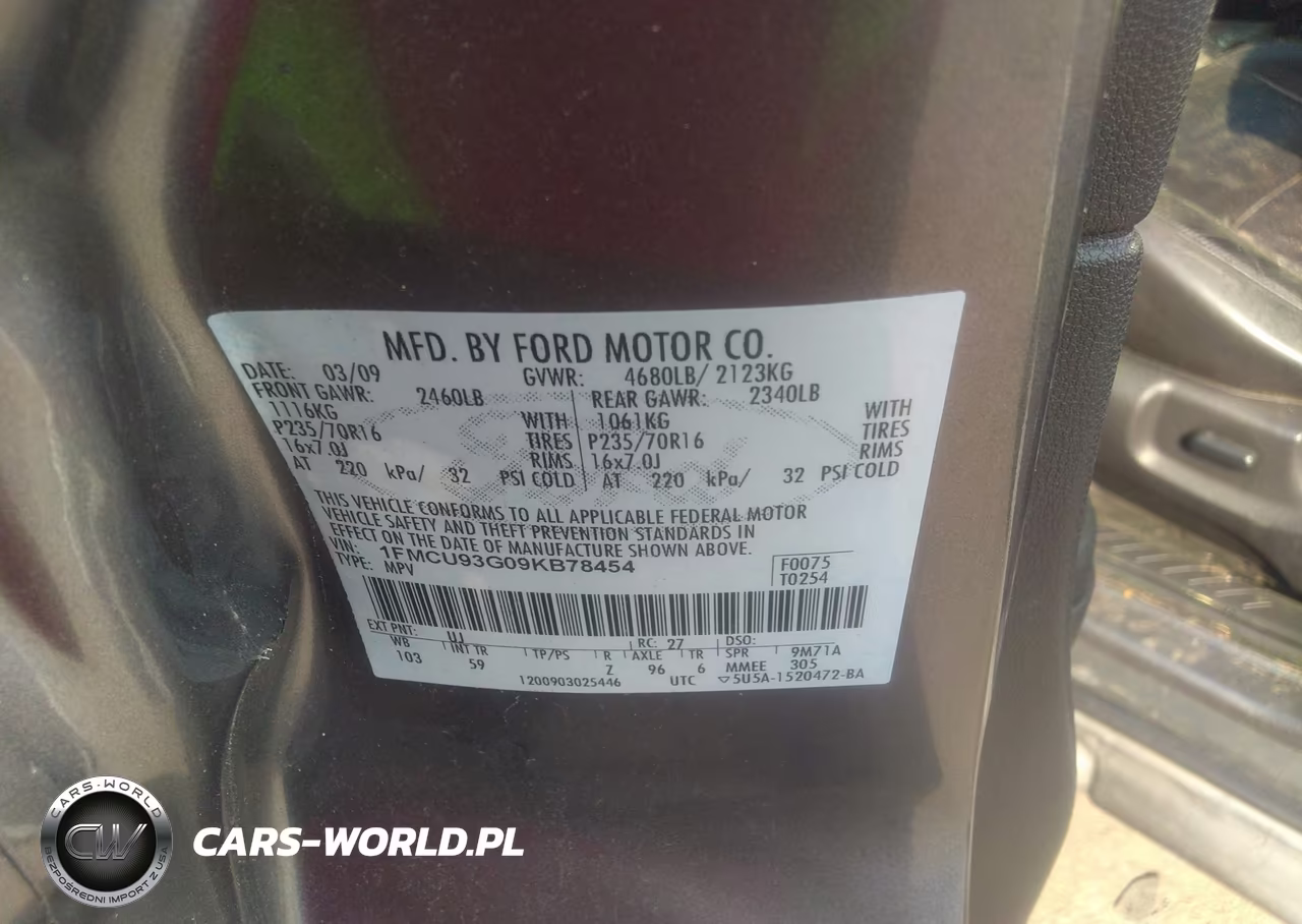 2009 Ford Escape Xlt VIN:1FMCU93G09KB78454 - 9