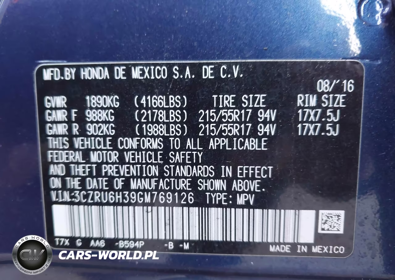 2016 Honda Hr-V Lx VIN:3CZRU6H39GM769126 - 9