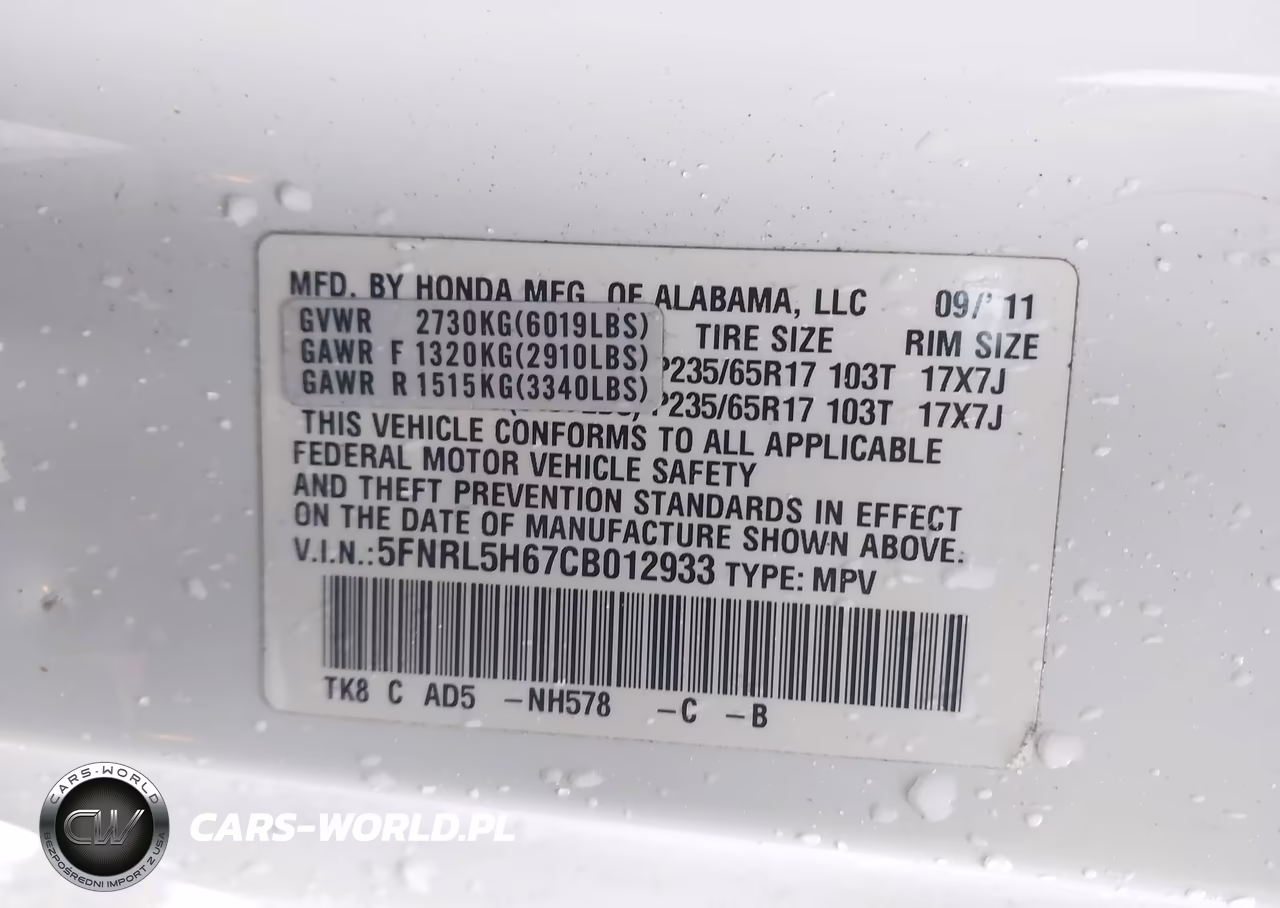 2012 Honda Odyssey Ex-L VIN:5FNRL5H67CB012933 - 9