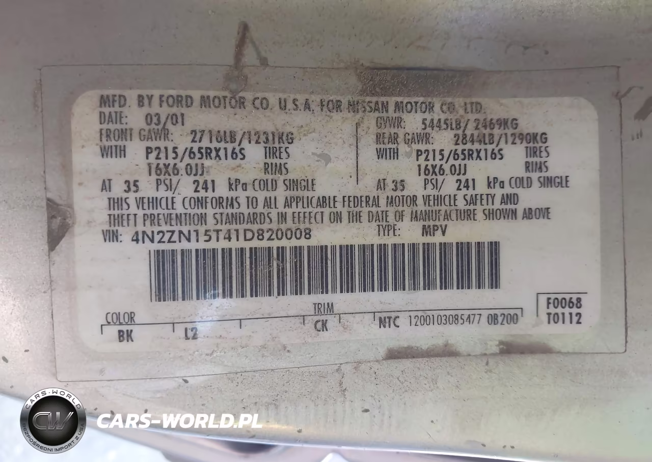 2001 Nissan Quest Gxe VIN:4N2ZN15T41D820008 - 9