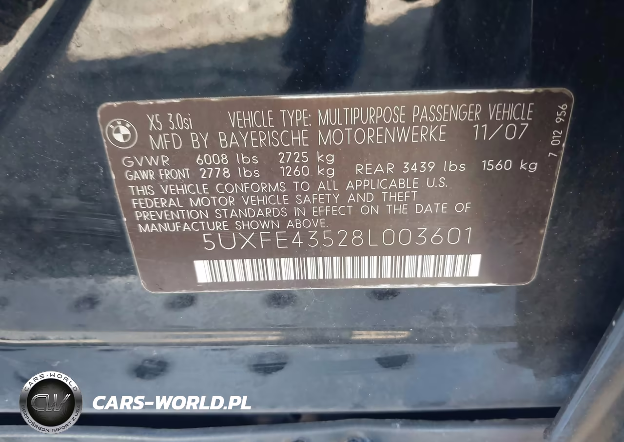 2008 BMW X5 3.0Si VIN:5UXFE43528L003601 - 9