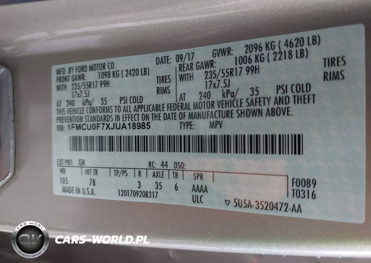 2018 Ford Escape S VIN:1FMCU0F7XJUA18985 - 8