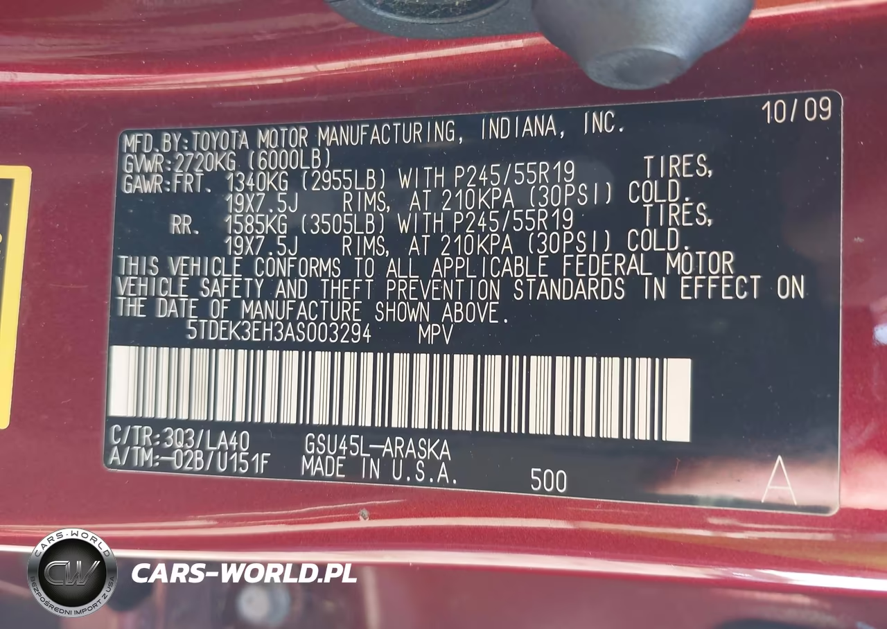 2010 Toyota Highlander Sport V6 VIN:5TDEK3EH3AS003294 - 9