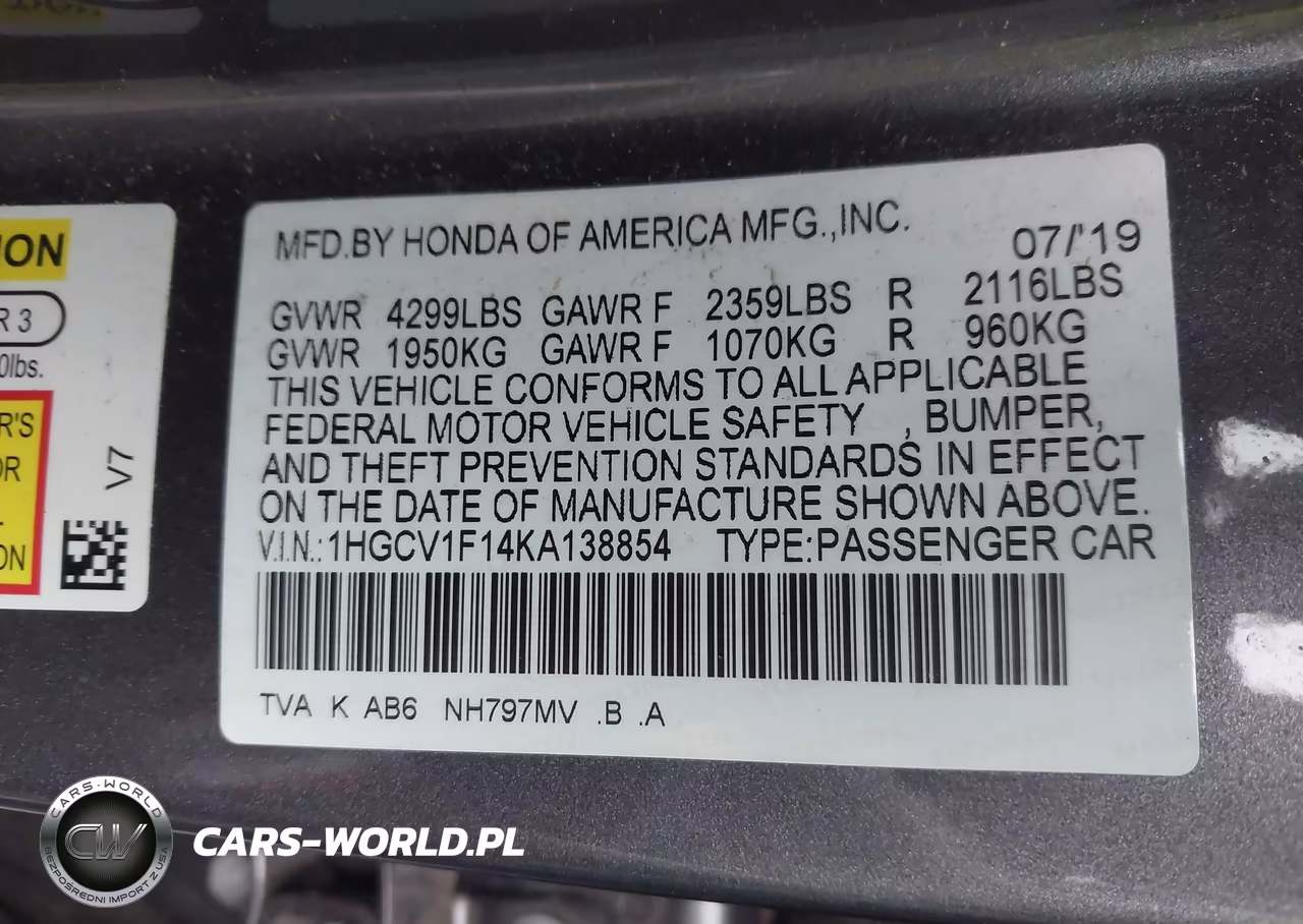 2019 Honda Accord Lx VIN:1HGCV1F14KA138854 - 9
