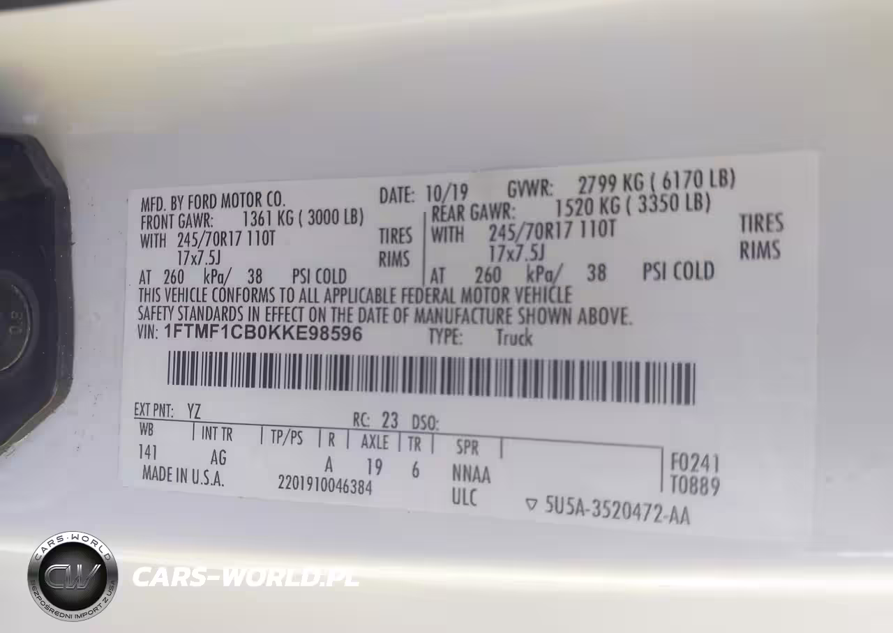 2019 Ford F150 VIN:1FTMF1CB0KKE98596 - 9