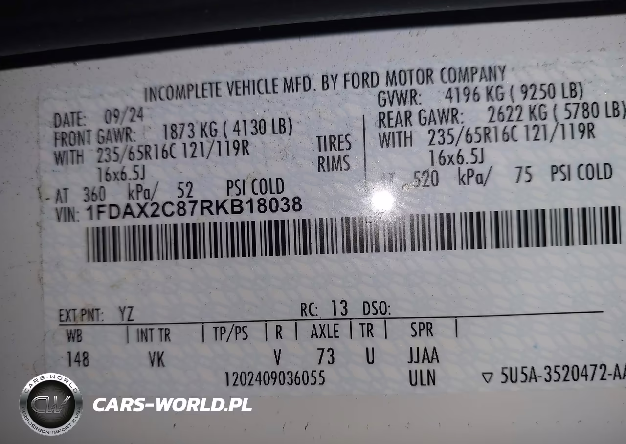 2024 Ford Transit-350 Passenger Van Xl VIN:1FDAX2C87RKB18038 - 9