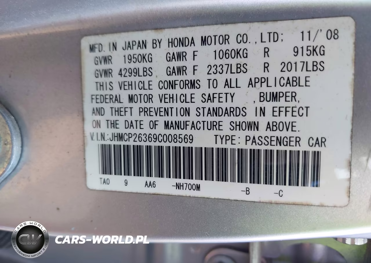 2009 Honda Accord 2.4 Lx VIN:JHMCP26369C008569 - 9
