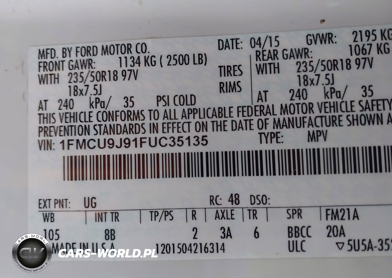 2015 Ford Escape Titanium VIN:1FMCU9J91FUC35135 - 9