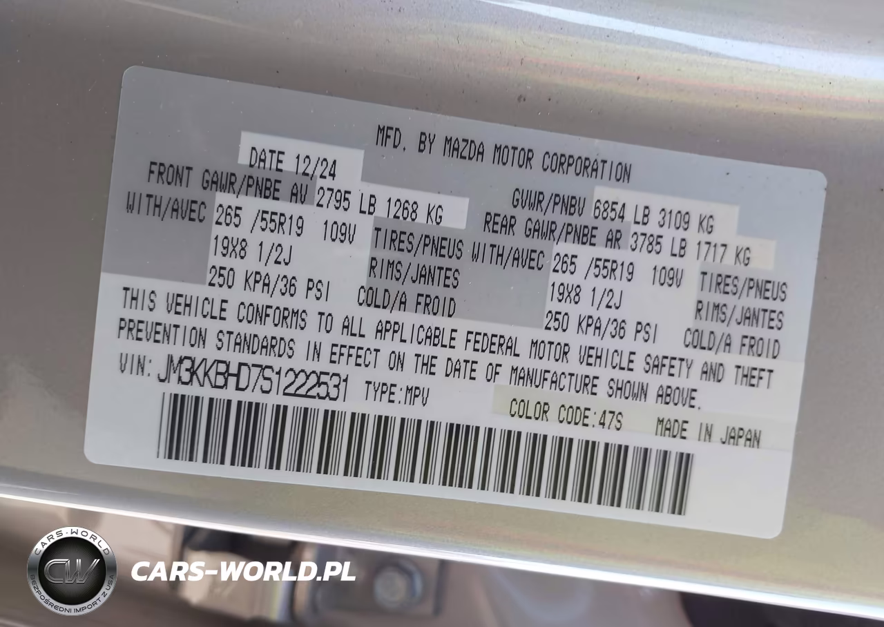 2025 Mazda Cx-90 3.3 Turbo Preferred Package VIN:JM3KKBHD7S1222531 - 9