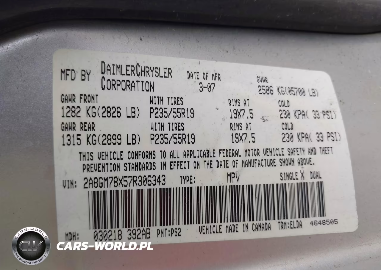 2007 Chrysler Pacifica Limited VIN:2A8GM78X57R306343 - 9
