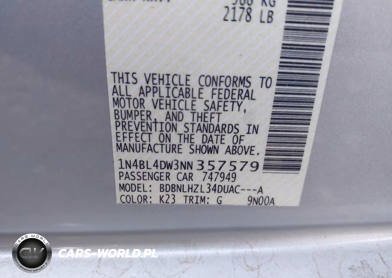 2022 Nissan Altima Sv Intelligent Awd VIN:1N4BL4DW3NN357579 - 9