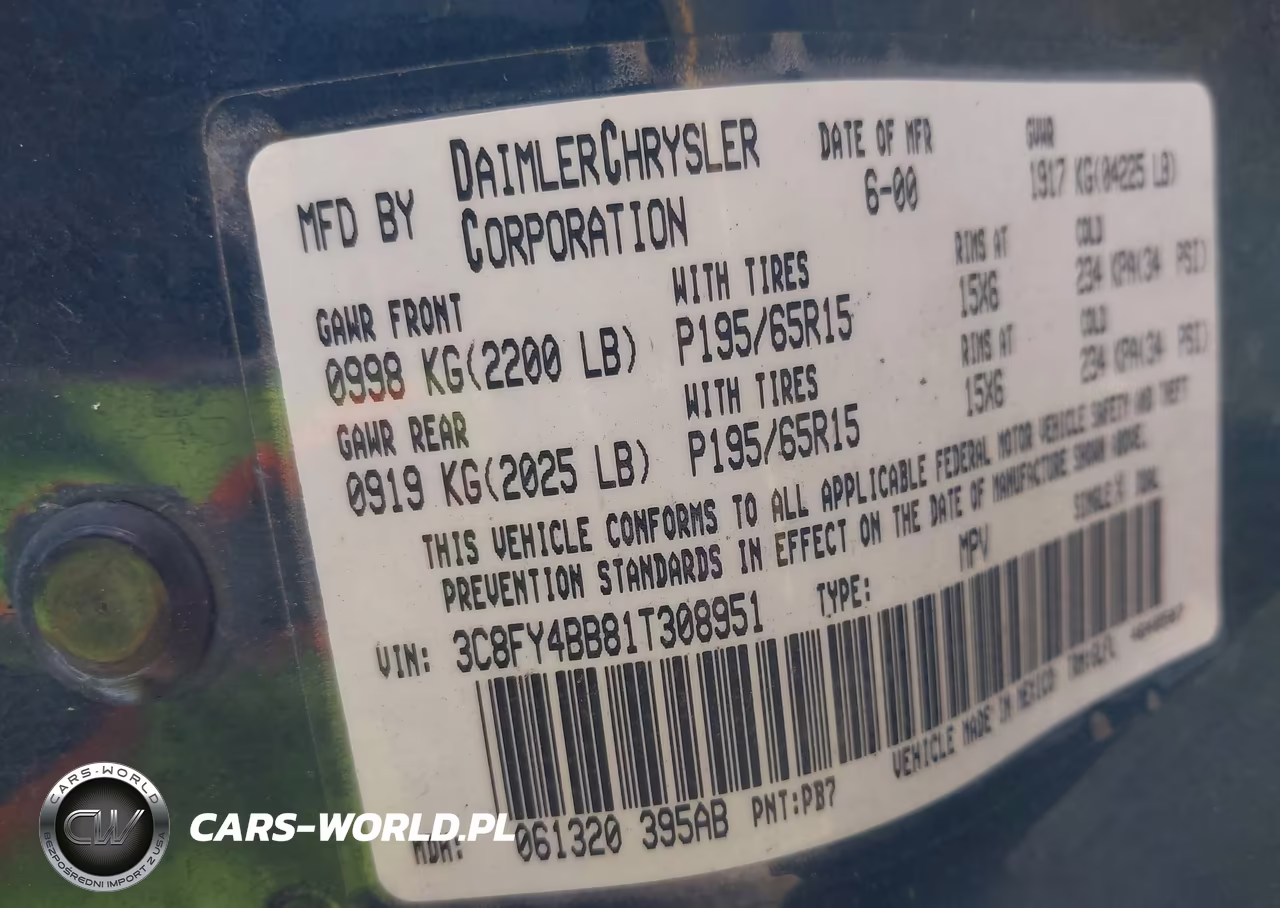 2001 Chrysler Pt Cruiser VIN:3C8FY4BB81T308951 - 9