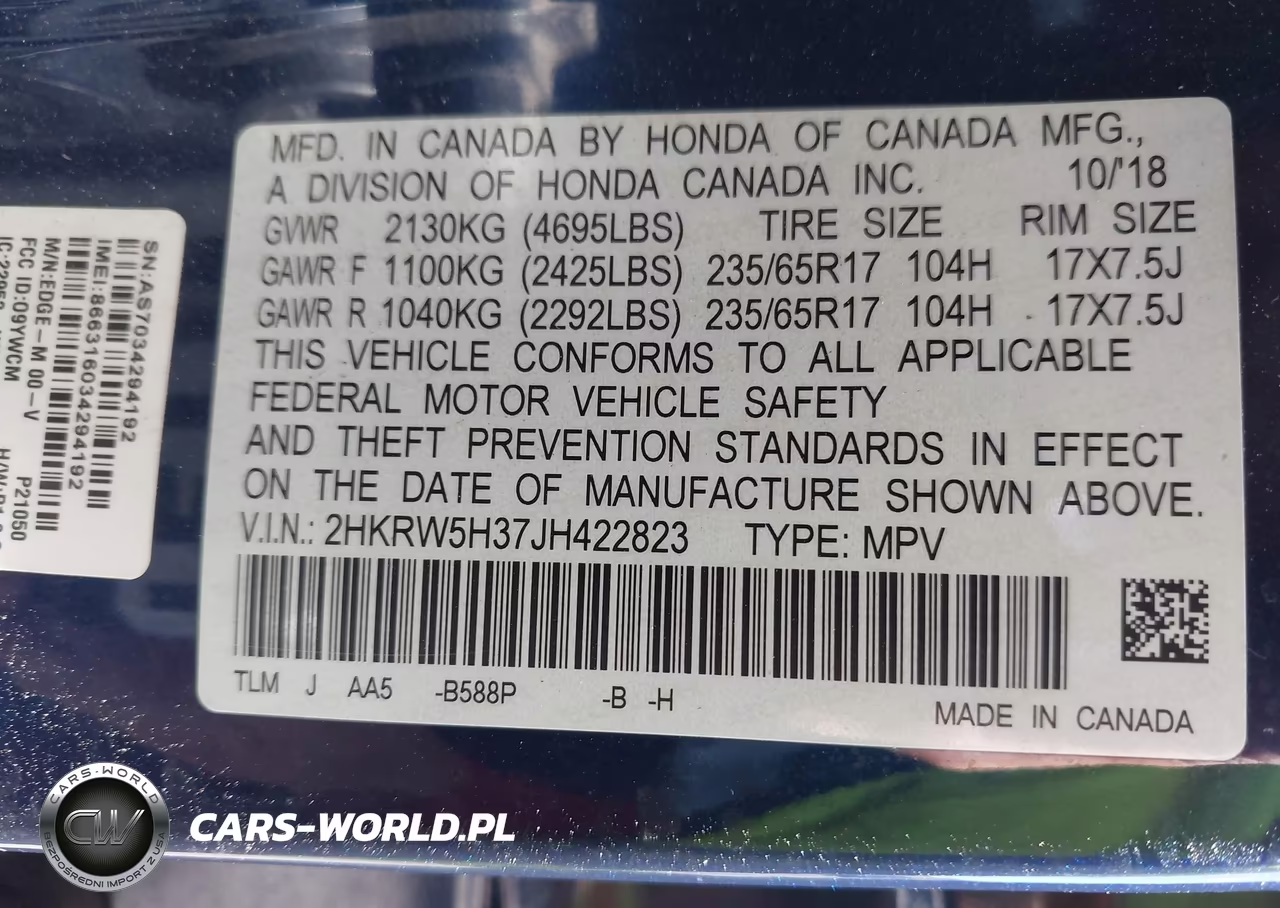2018 Honda Cr-V Lx VIN:2HKRW5H37JH422823 - 9