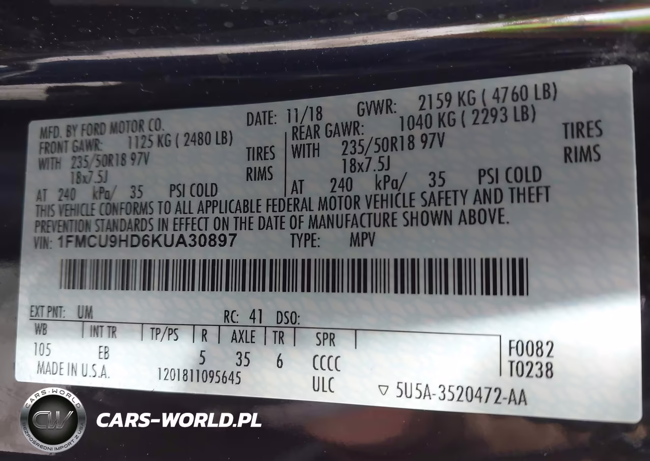 2019 Ford Escape Sel VIN:1FMCU9HD6KUA30897 - 9