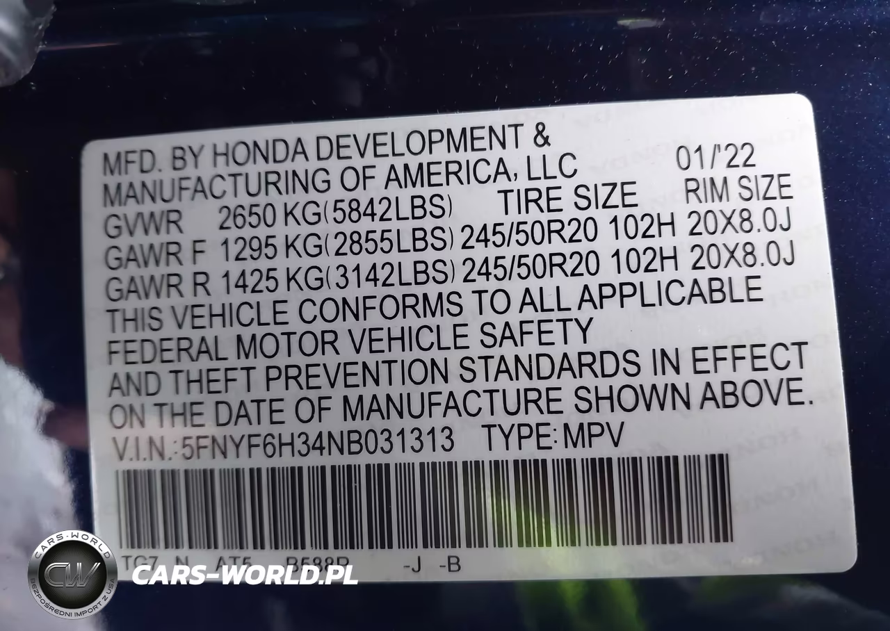 2022 Honda Pilot Awd Sport VIN:5FNYF6H34NB031313 - 9