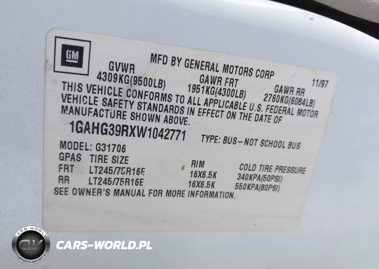 1998 Chevrolet Express VIN:1GAHG39RXW1042771 - 9