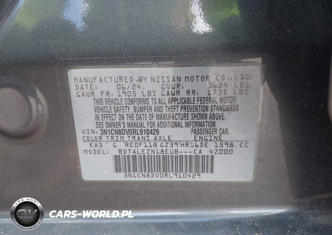 2024 Nissan Versa 1.6 S VIN:3N1CN8DV0RL910429 - 9
