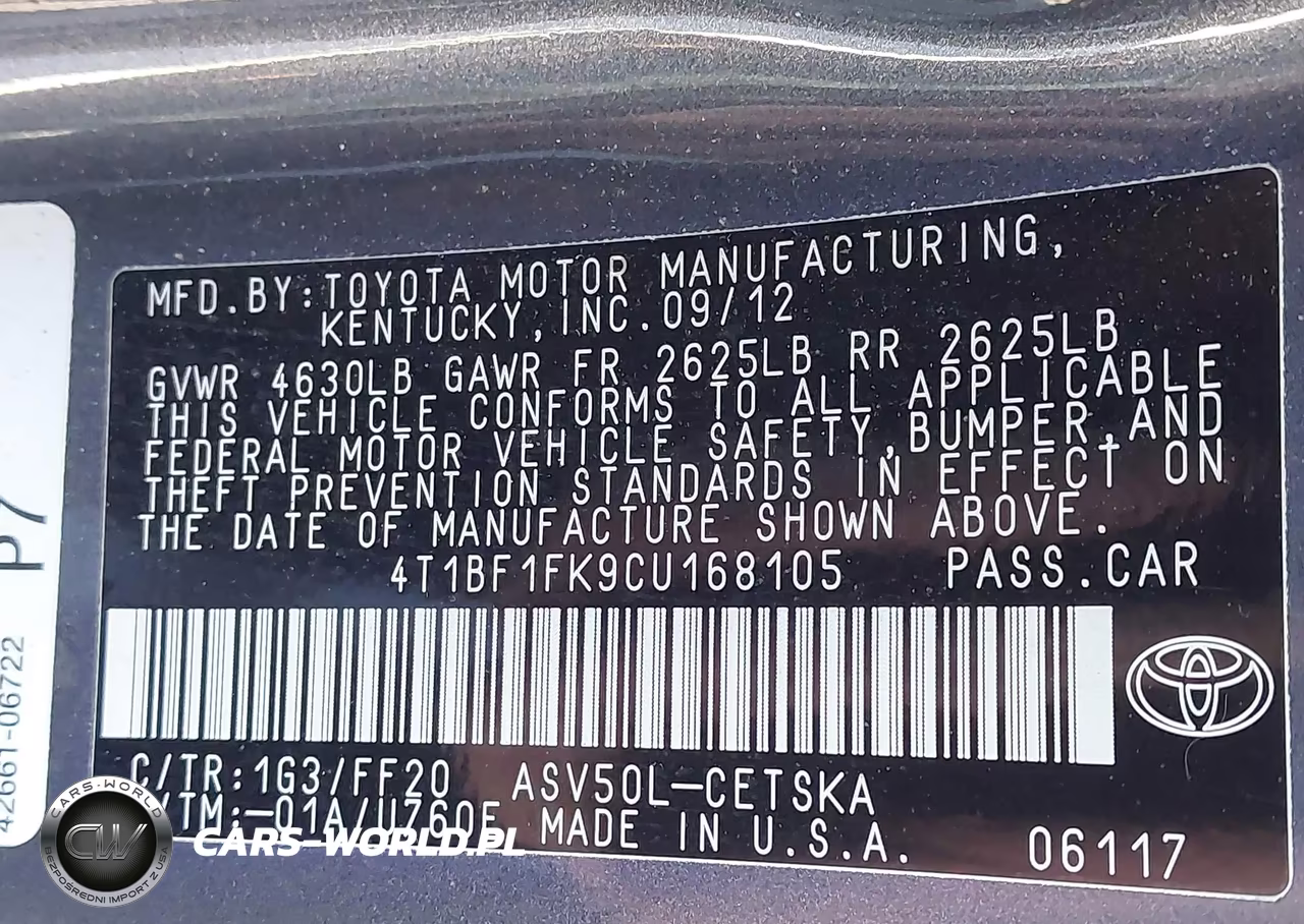 2012 Toyota Camry Se VIN:4T1BF1FK9CU168105 - 9