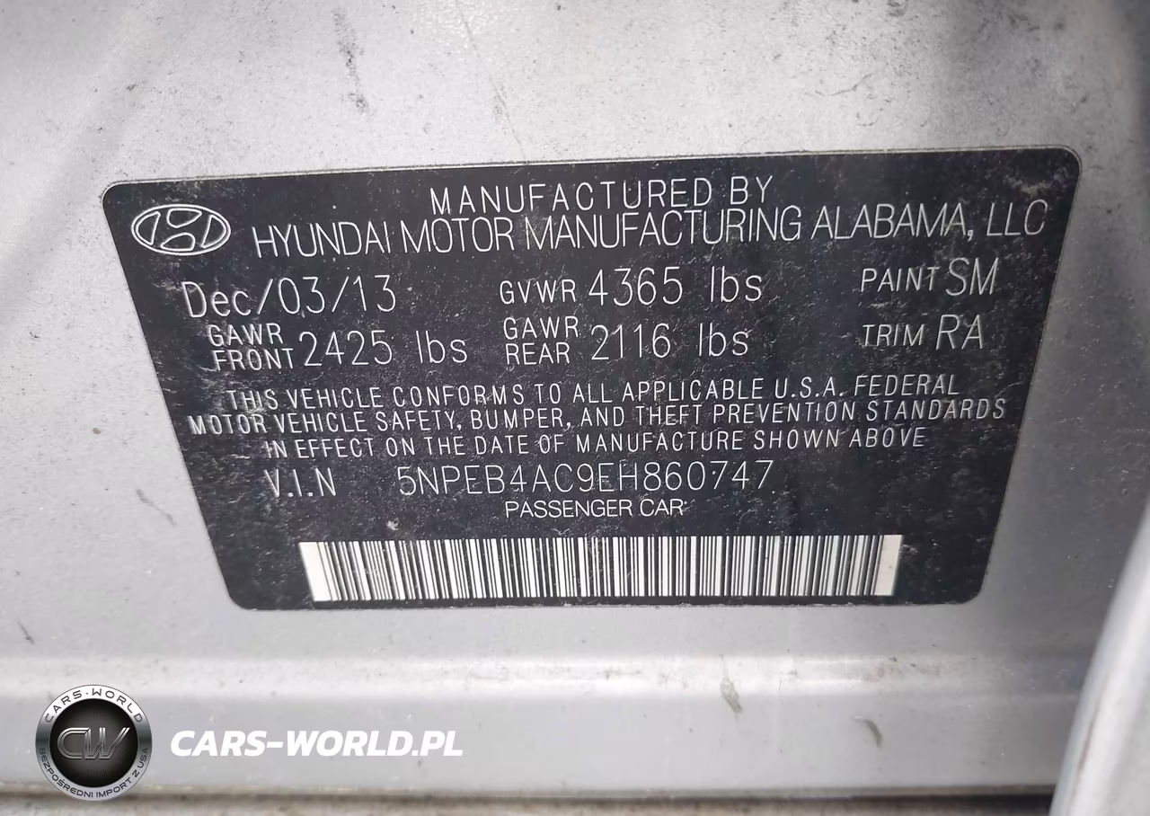 2014 Hyundai Sonata Gls VIN:5NPEB4AC9EH860747 - 9