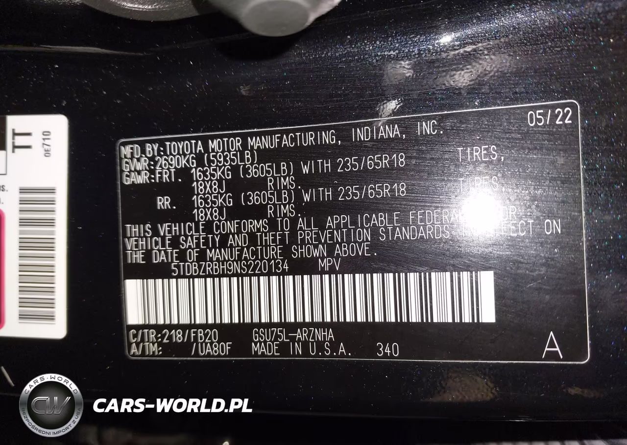 2022 Toyota Highlander Le VIN:5TDBZRBH9NS220134 - 9