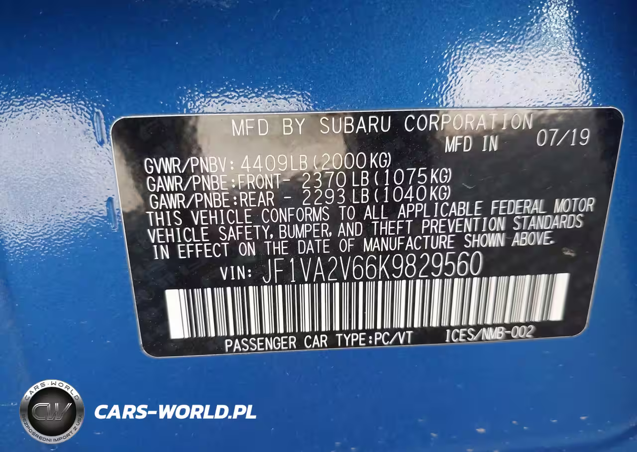 2019 Subaru Wrx Sti Limited VIN:JF1VA2V66K9829560 - 9