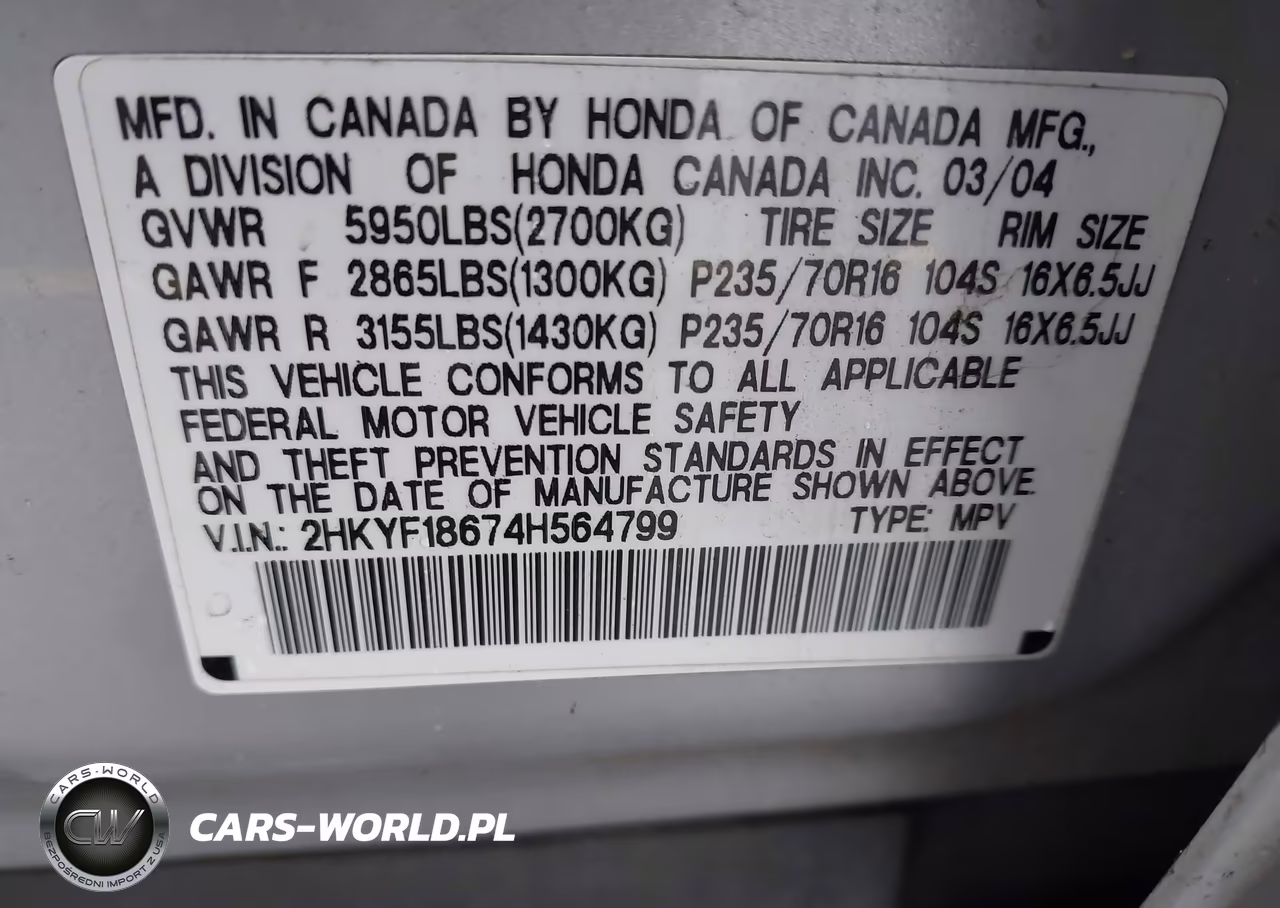 2004 Honda Pilot Ex-L VIN:2HKYF18674H564799 - 9
