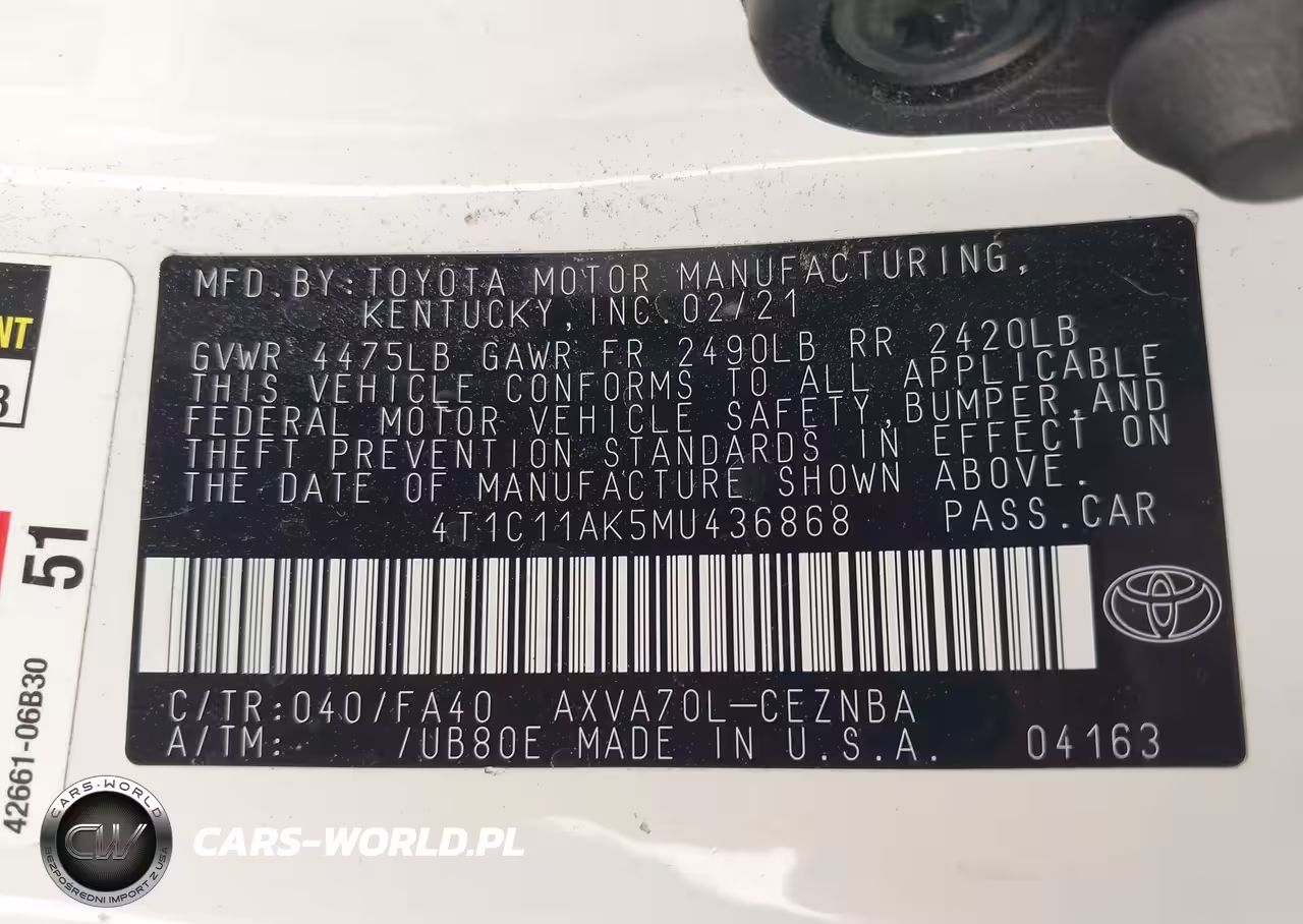 2021 Toyota Camry Le VIN:4T1C11AK5MU436868 - 9