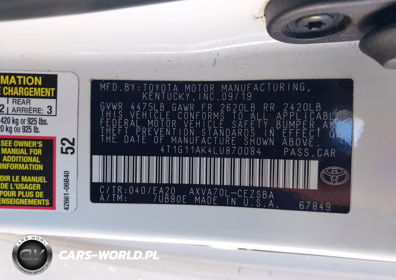 2020 Toyota Camry Se VIN:4T1G11AK4LU870084 - 9