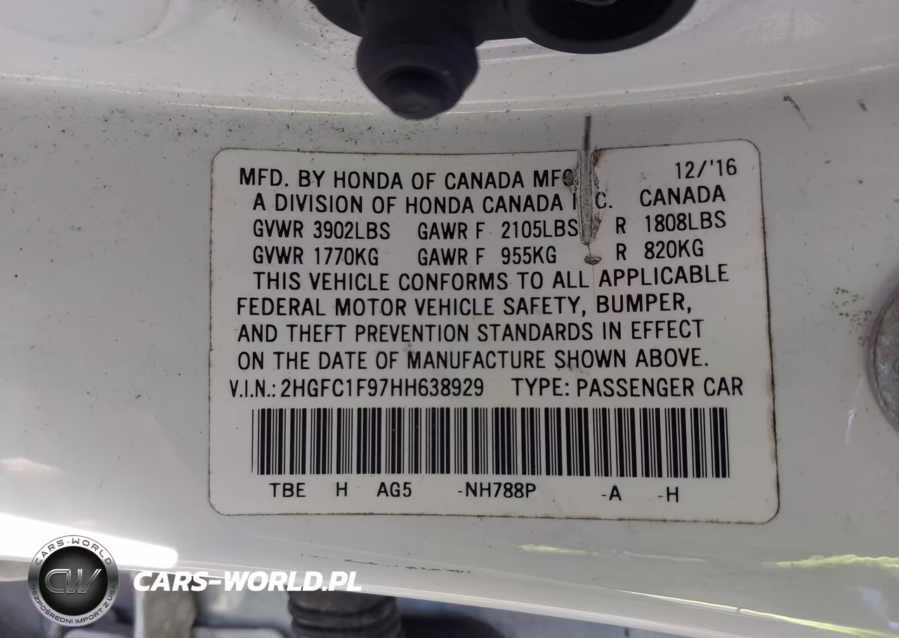 2017 Honda Civic Touring VIN:2HGFC1F97HH638929 - 9