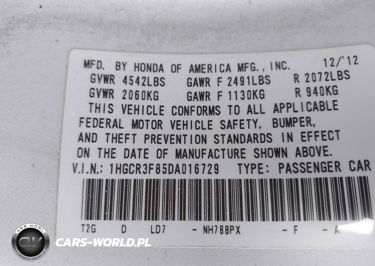 2013 HONDA ACCORD EXL EXL VIN:1HGCR3F85DA016729 - 9